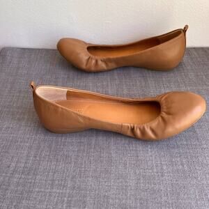 J.Crew Anya Leather Ballet Flats Womens Tan Sz 7.5 Slip On Classic Minimalist